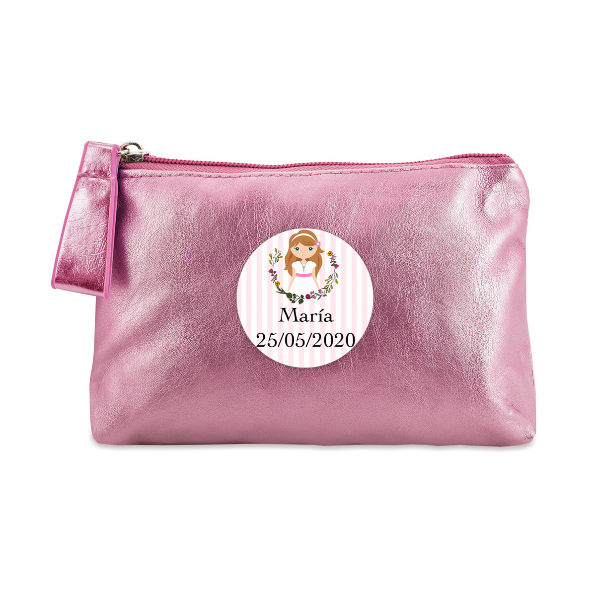 Necessaire rosa con adesivo per dettagli prima comunione bambina