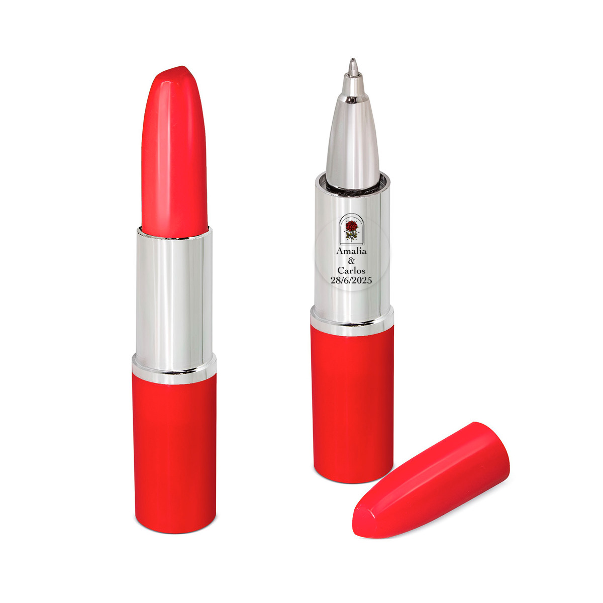 Penna a forma di rossetto rosso e adesivo rosa vintage per dettagli