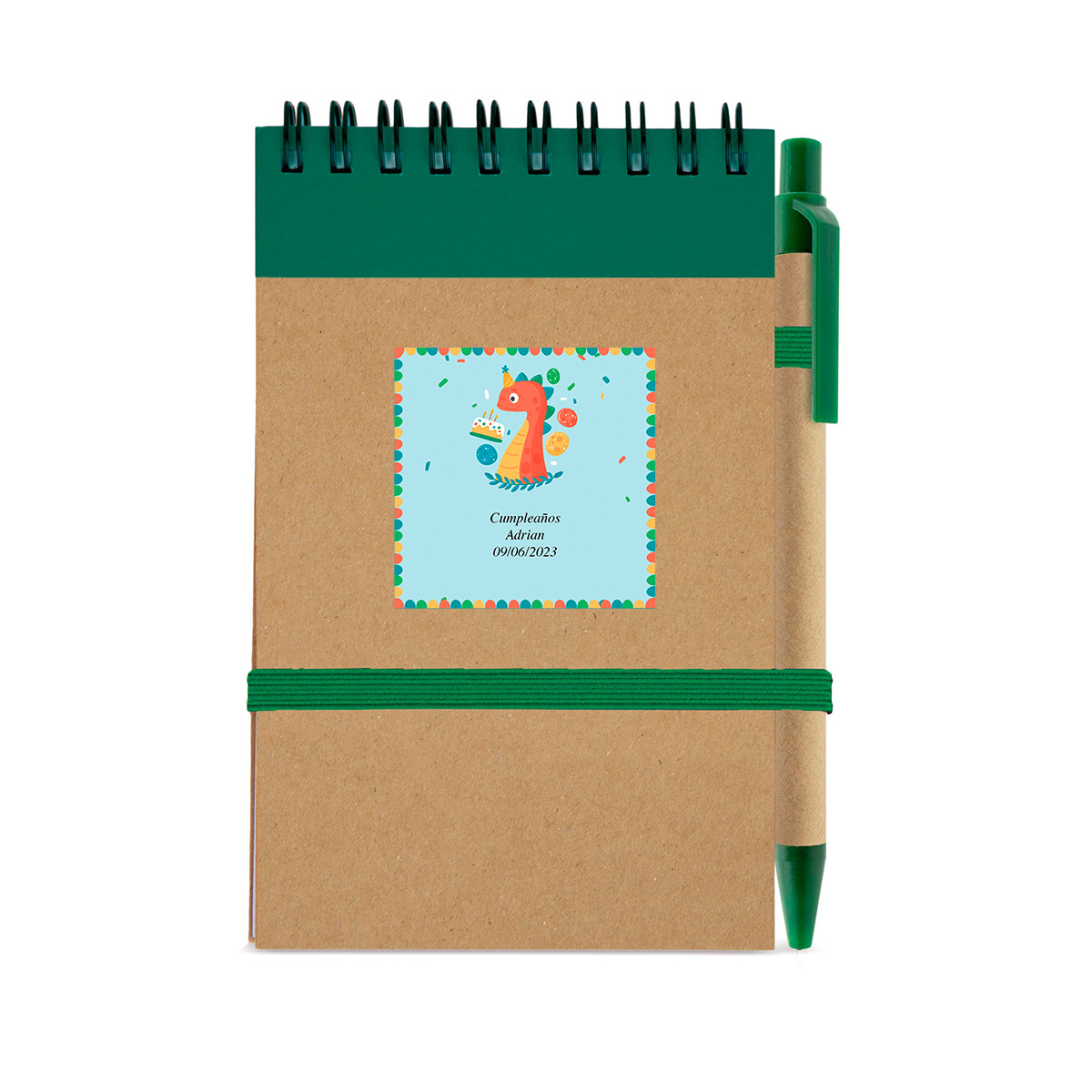 Quaderno con penna con adesivo design dinosauro per dettagli