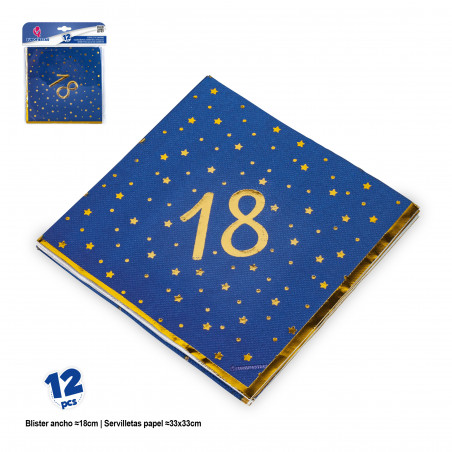 Tovaglioli blu navy con motivo numero 18 e stelle dorate per eventi