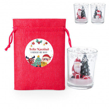 Candela di Natale in bicchierino presentata in borsa personalizzata con Babbo Natale