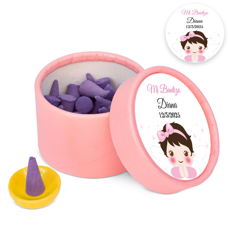 Incenso di lavanda in scatola personalizzata per dettagli di battesimo di bambina