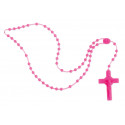 Rosario fucsia in silicone con biglietto per bambina di comunione personalizzato in sacchetto di organza