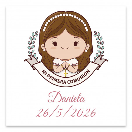 Rosario fucsia in silicone con biglietto per bambina di comunione personalizzato in sacchetto di organza