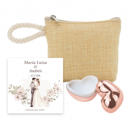 Balsamo labiale a forma di cuore e portamonete con carta personalizzata romantica per matrimonio