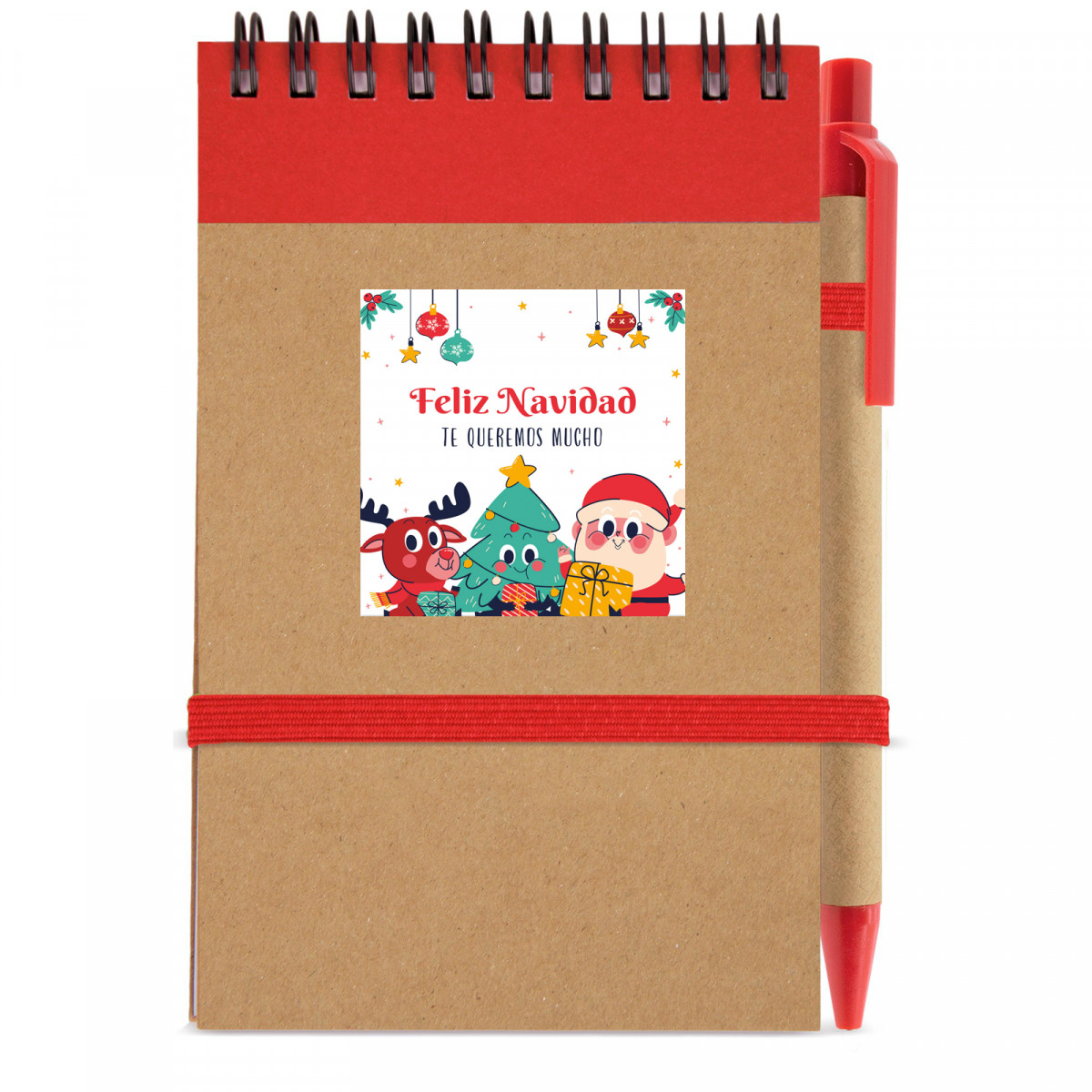 Quaderno con penna e adesivo personalizzato natalizio per dettagli