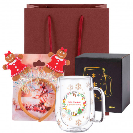 Tazza termica di Natale personalizzata con simpatica coroncina natalizia in sacchetto per regali