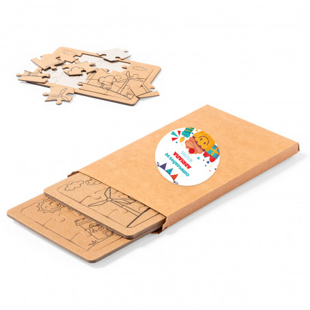 Puzzle eco in scatola con adesivo personalizzato per dettagli