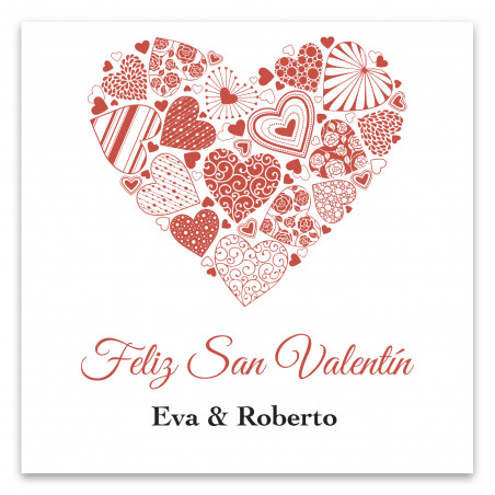 Adesivo quadrato di cuori rossi 5x5 romantici