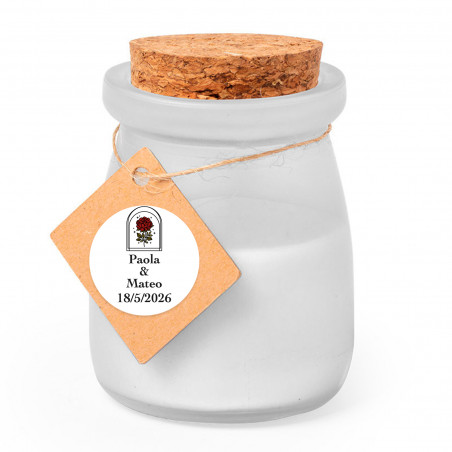 Candela aromatica con coperchio e adesivo rosa vintage per dettagli