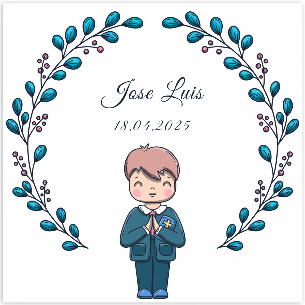 Adesivo quadrato 5x5 cm prima comunione bambino personalizzabile