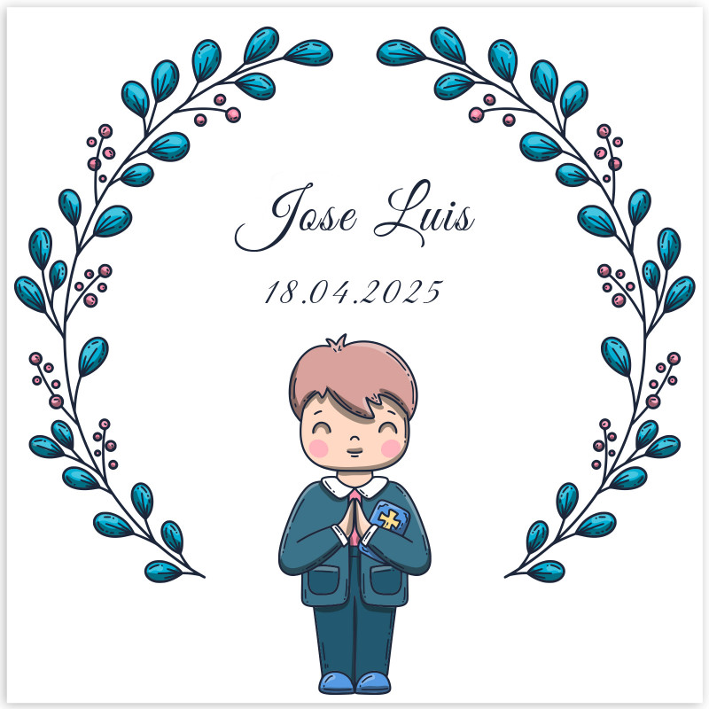 Adesivo quadrato 5x5 cm prima comunione bambino personalizzabile