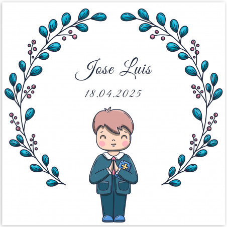 Adesivo quadrato 5x5 cm prima comunione bambino personalizzabile
