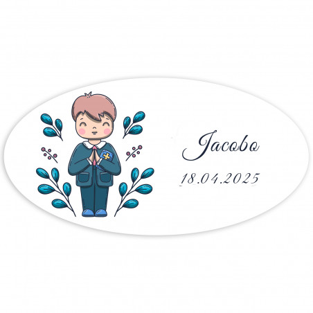 Adesivo ovale prima comunione bambino personalizzabile