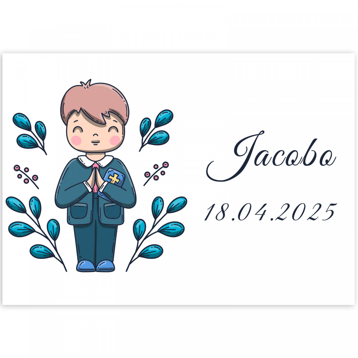 Adesivo 7x5 cm prima comunione bambino personalizzabile