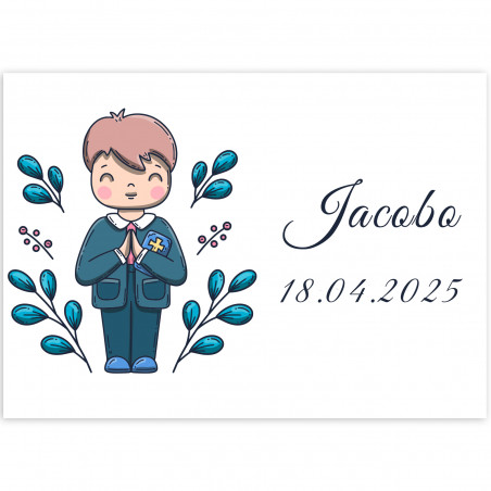 Adesivo 7x5 cm prima comunione bambino personalizzabile