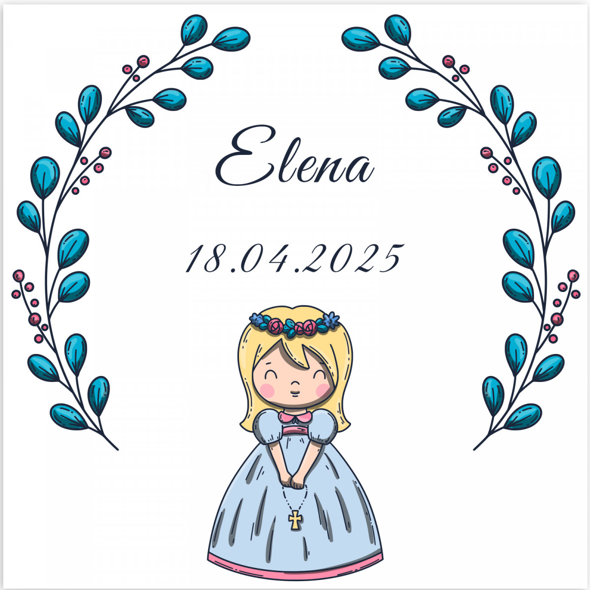 Adesivo quadrato 5x5 cm prima comunione bambina personalizzabile