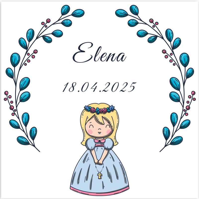 Adesivo quadrato 5x5 cm prima comunione bambina personalizzabile