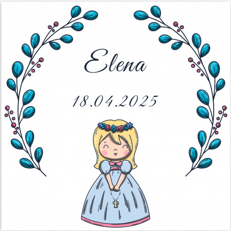 Adesivo quadrato 5x5 cm prima comunione bambina personalizzabile