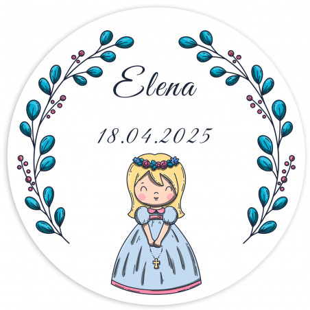 Adesivo rotondo 5cm prima comunione bambina personalizzabile