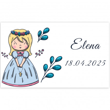 Adesivo 5x3 cm prima comunione bambina personalizzabile