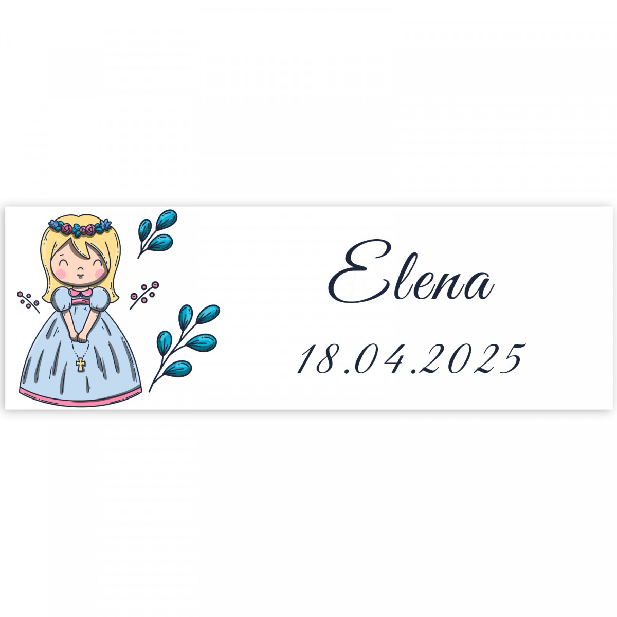 Adesivo 6x2 cm prima comunione bambina personalizzabile