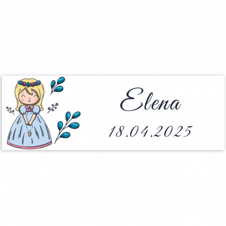 Adesivo 6x2 cm prima comunione bambina personalizzabile
