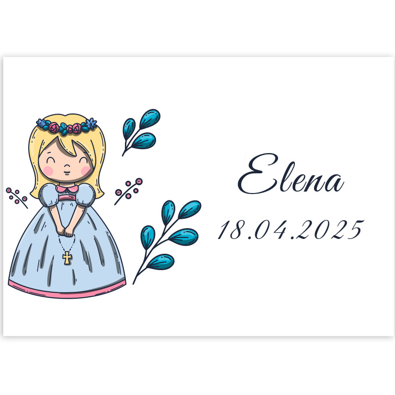 Adesivo 7x5 cm prima comunione bambina personalizzabile