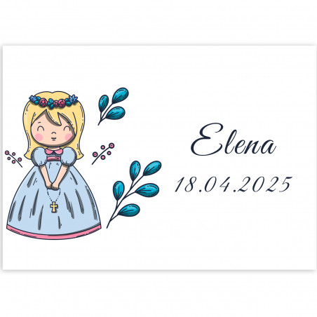 Adesivo 7x5 cm prima comunione bambina personalizzabile