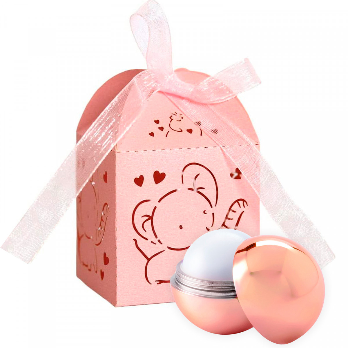 Balsamo per labbra sferico in oro rosa in un elegante scatola per i dettagli