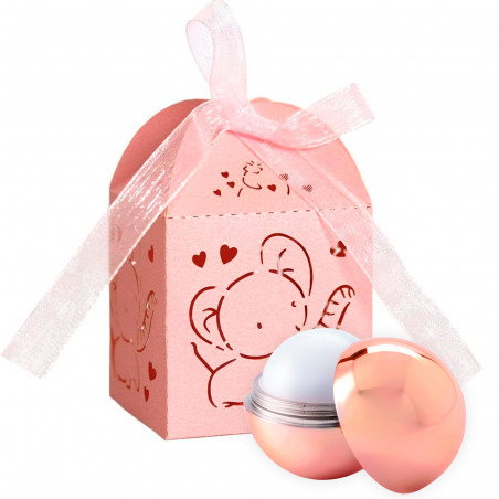 Balsamo per labbra sferico in oro rosa in un elegante scatola per i dettagli