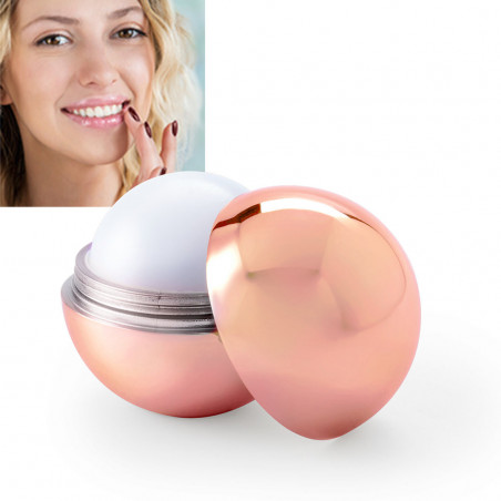 Balsamo per labbra sferico in oro rosa in un elegante scatola per i dettagli