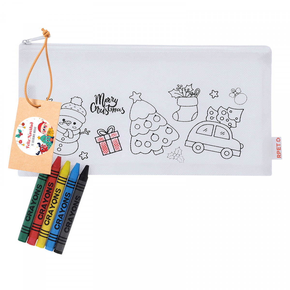 Set natalizio da colorare con pastelli e etichetta adesiva personalizzabile per dettagli