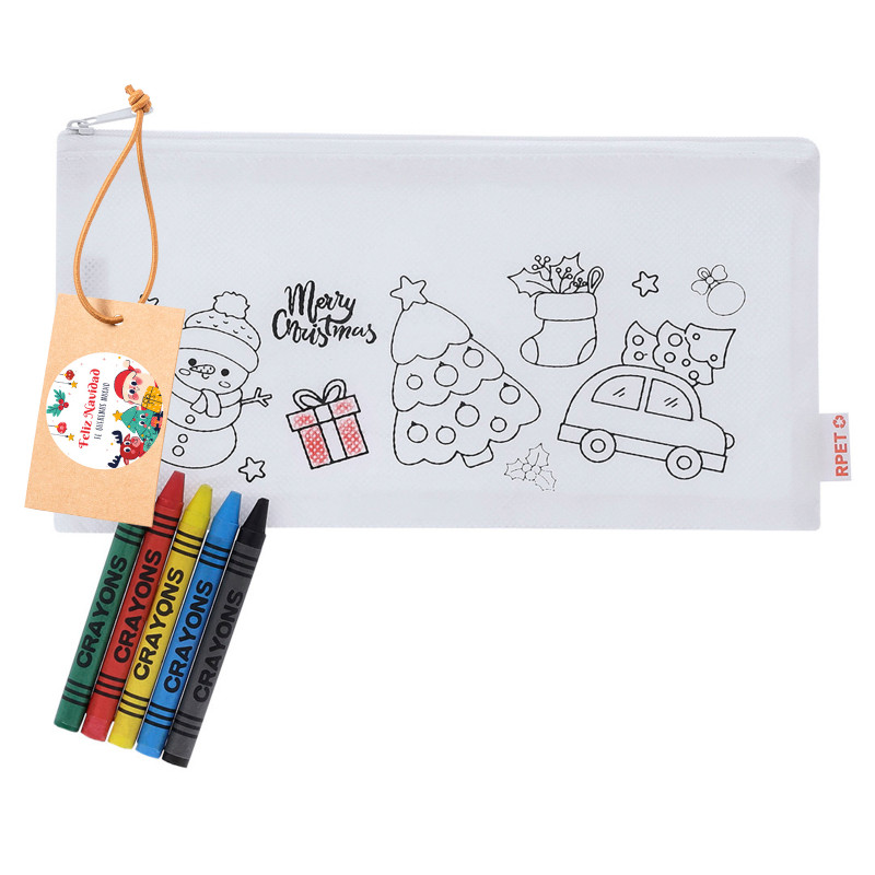 Set natalizio da colorare con pastelli e etichetta adesiva personalizzabile per dettagli