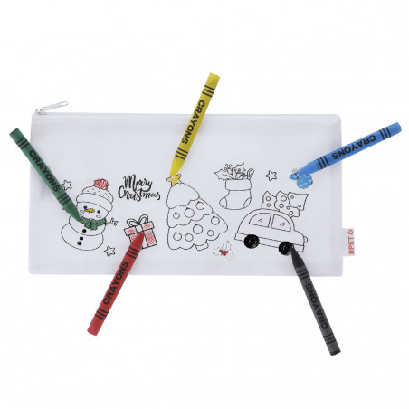 Set natalizio da colorare con pastelli e etichetta adesiva personalizzabile per dettagli