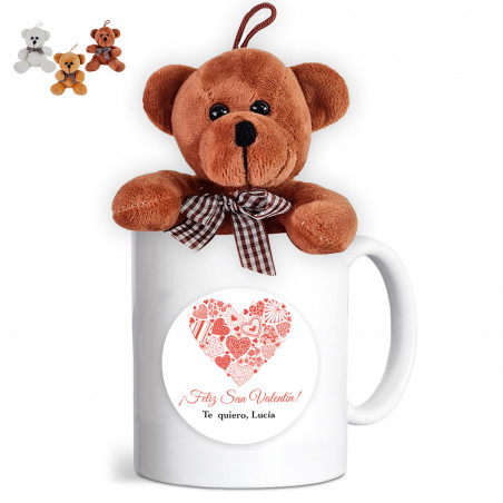 Tazza romantica personalizzata con orsetto di peluche da appendere per dettagli
