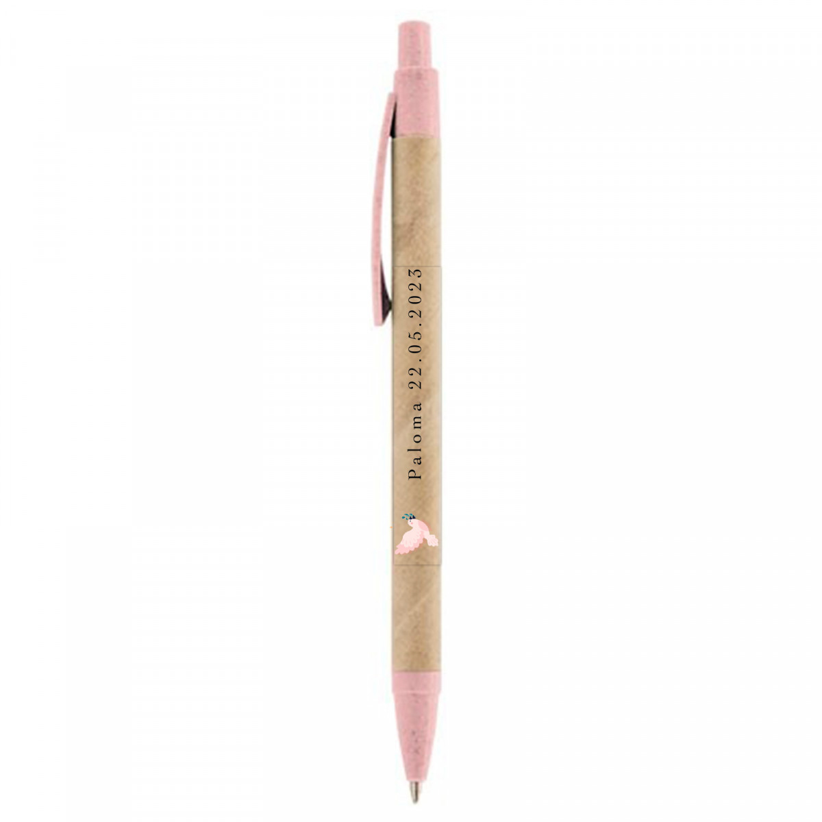 Penna ecologica con adesivo colomba rosa trasparente per dettagli