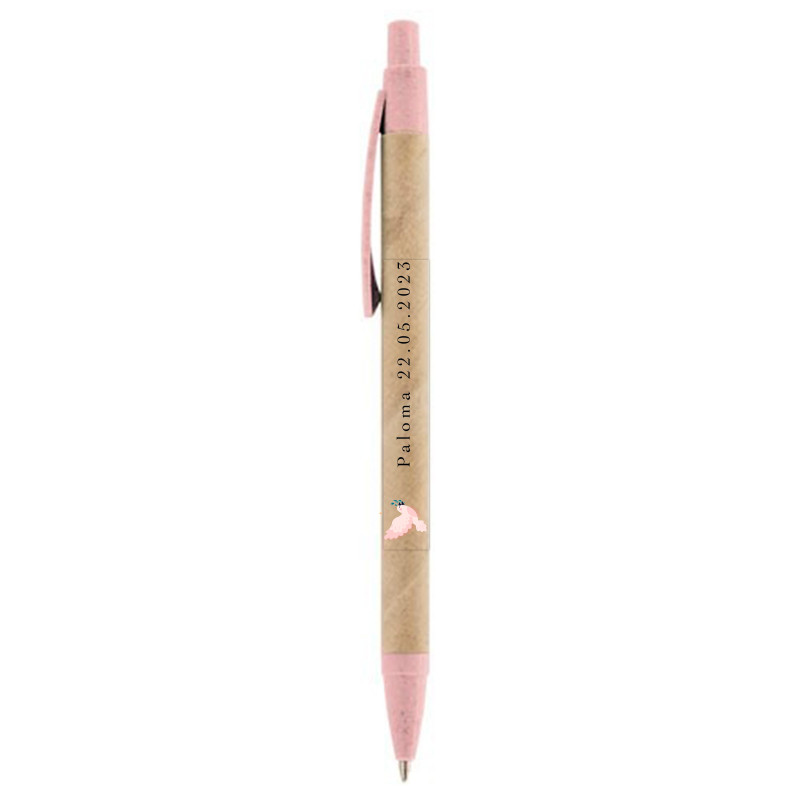 Penna ecologica con adesivo colomba rosa trasparente per dettagli
