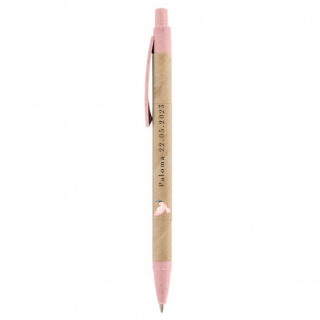 Penna ecologica con adesivo colomba rosa trasparente per dettagli