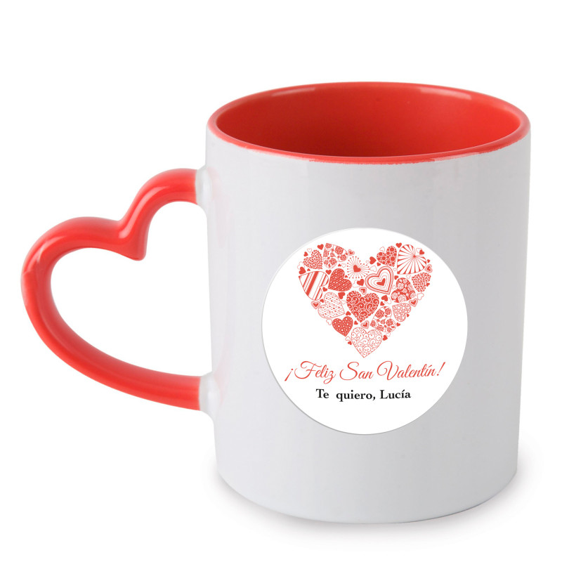 Tazza a cuore con adesivo personalizzabile per i dettagli
