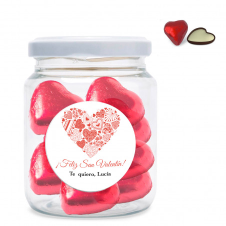 Cuori di cioccolato in barattolo personalizzato per dettagli