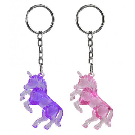 Portachiavi unicorno in scatola fucsia con adesivo coordinato personalizzabile per un regalo a un bambino