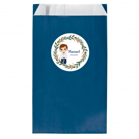 Su carta kraft blu navy 7x12 cm con adesivo bimbo prima comunione personalizzabile