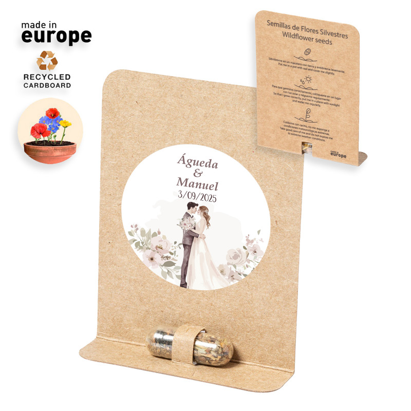 Capsula di semi con adesivo spaziale personalizzabile per i dettagli del matrimonio