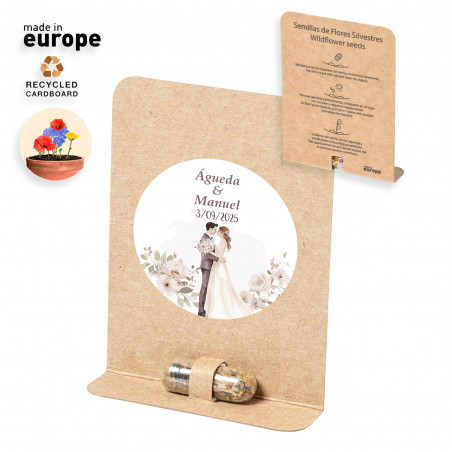 Capsula di semi con adesivo spaziale personalizzabile per i dettagli del matrimonio