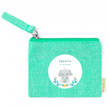 Borsetta personalizzata con tenero adesivo a forma di elefante per i dettagli del battesimo