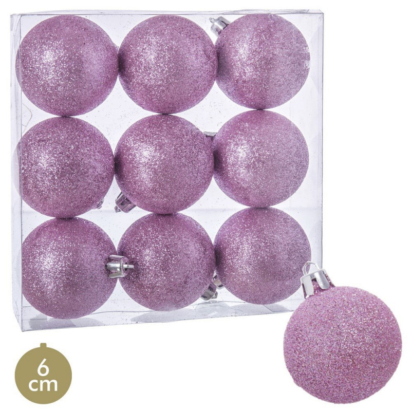 Palline glitterate rosa per decorazioni natalizie