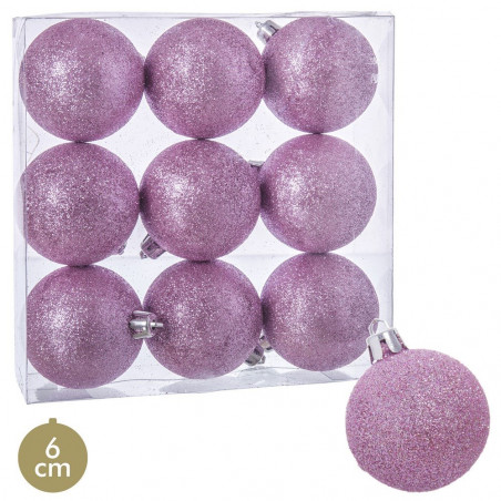 Palline glitterate rosa per decorazioni natalizie