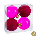 Palline rosse e fucsia per decorazioni natalizie