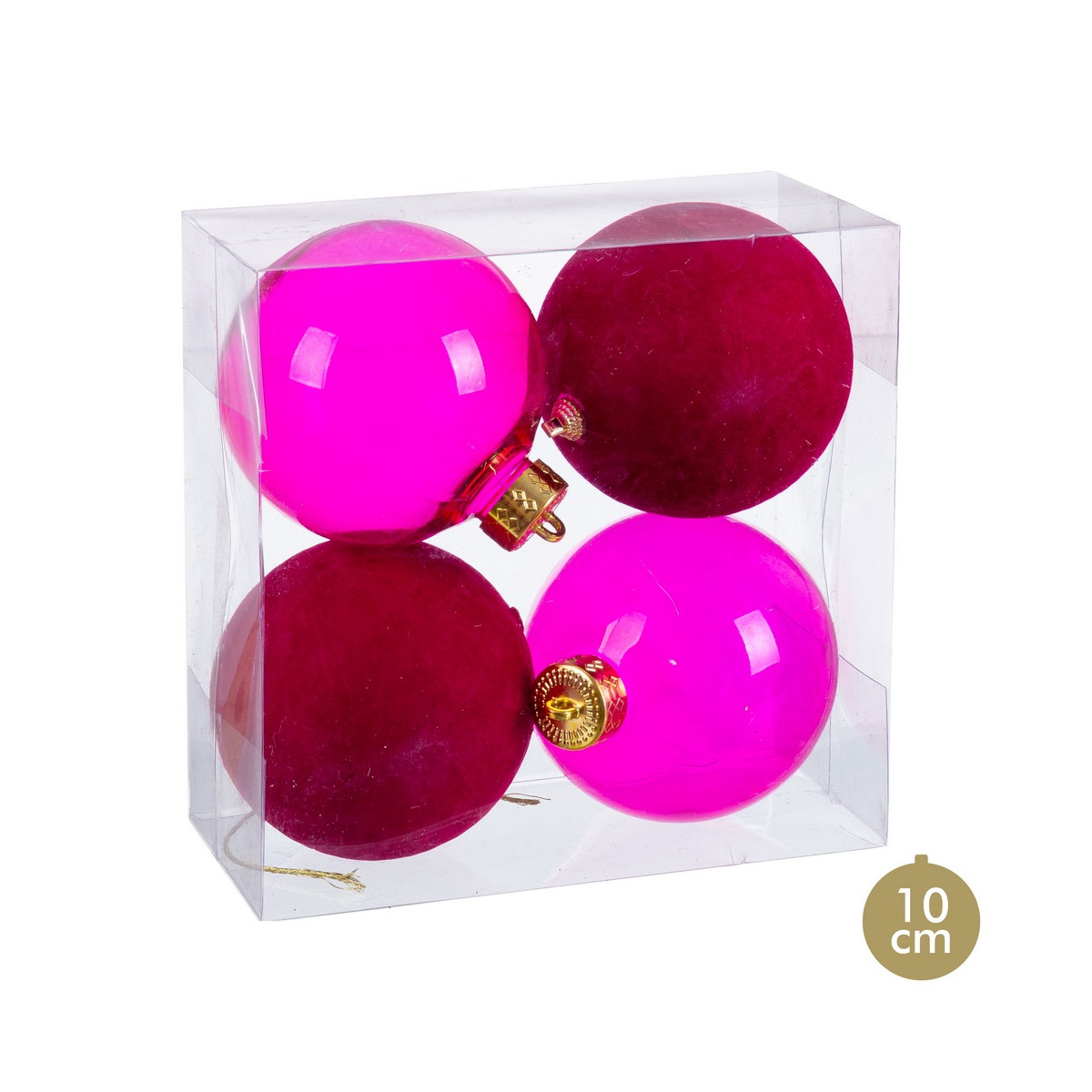 Palline rosse e fucsia per decorazioni natalizie